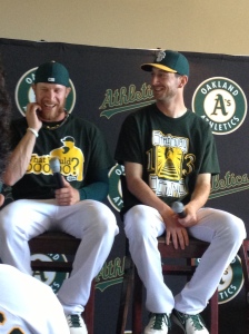 Sean Doolittle and Jerry Belvins during the Q&A session